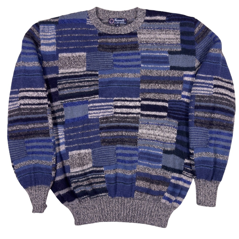 Vtg Mens Faconnable XL 100% Alpaca 3D Knit Sweater Handknit Abstract Heavy